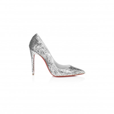 CHRISTIAN LOUBOUTIN KATE MINI PAILLETTES 100 MM PUMPS-CREPE SATIN AND SEQUINS-SILVER-WOMEN 1250527S211